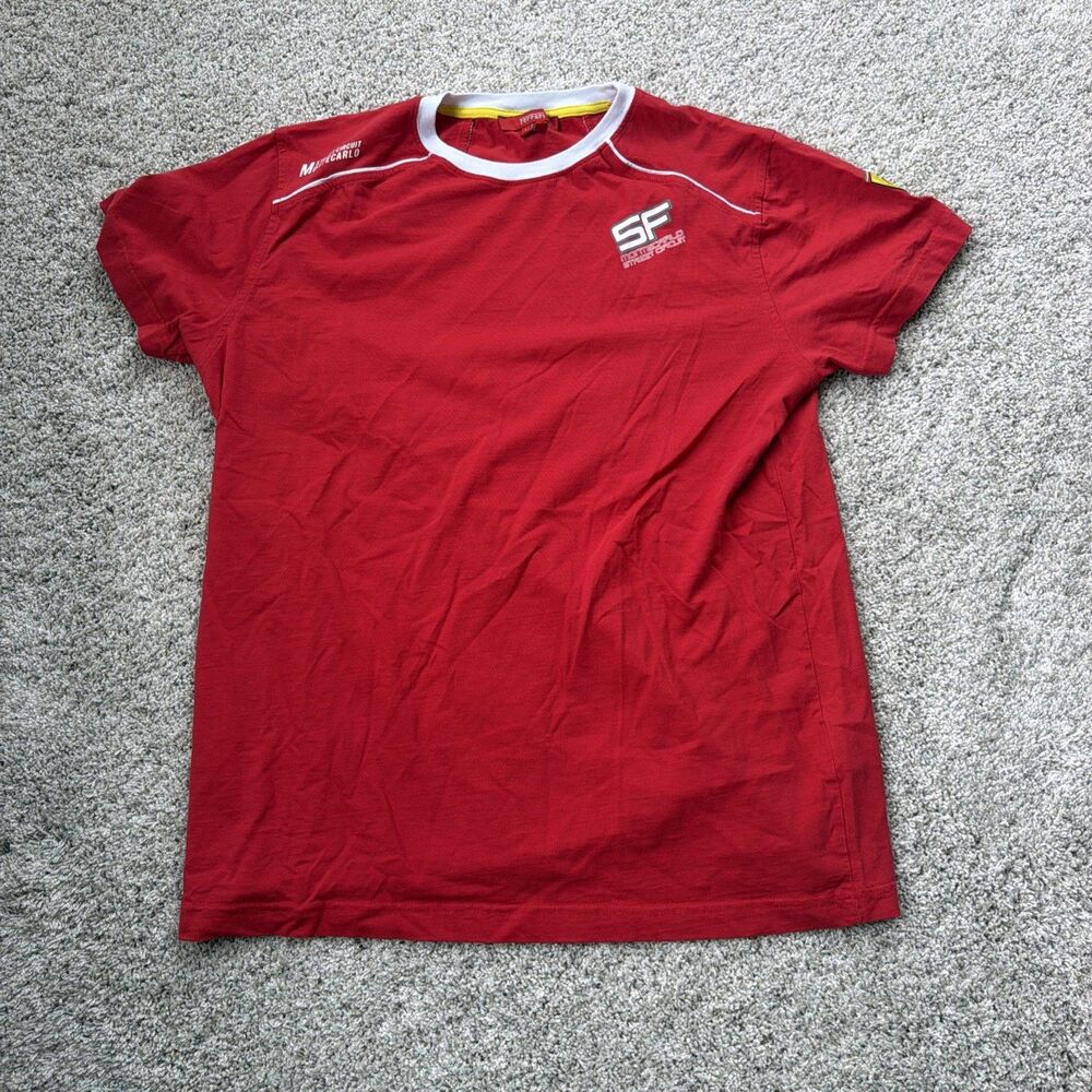 Official Ferrari spa Monte Carlo Street Circuit T Shirt Mens L Red 100% Cotton